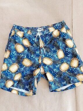 Trunks Surf & Swim Yellow Blue Pineapple Swim Trunks Shorts Men's L